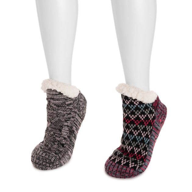 2-Pack MUK LUKS Women's Tall Rib Cuff Cabin Socks – Cozy, Casual, S/M & L/XL