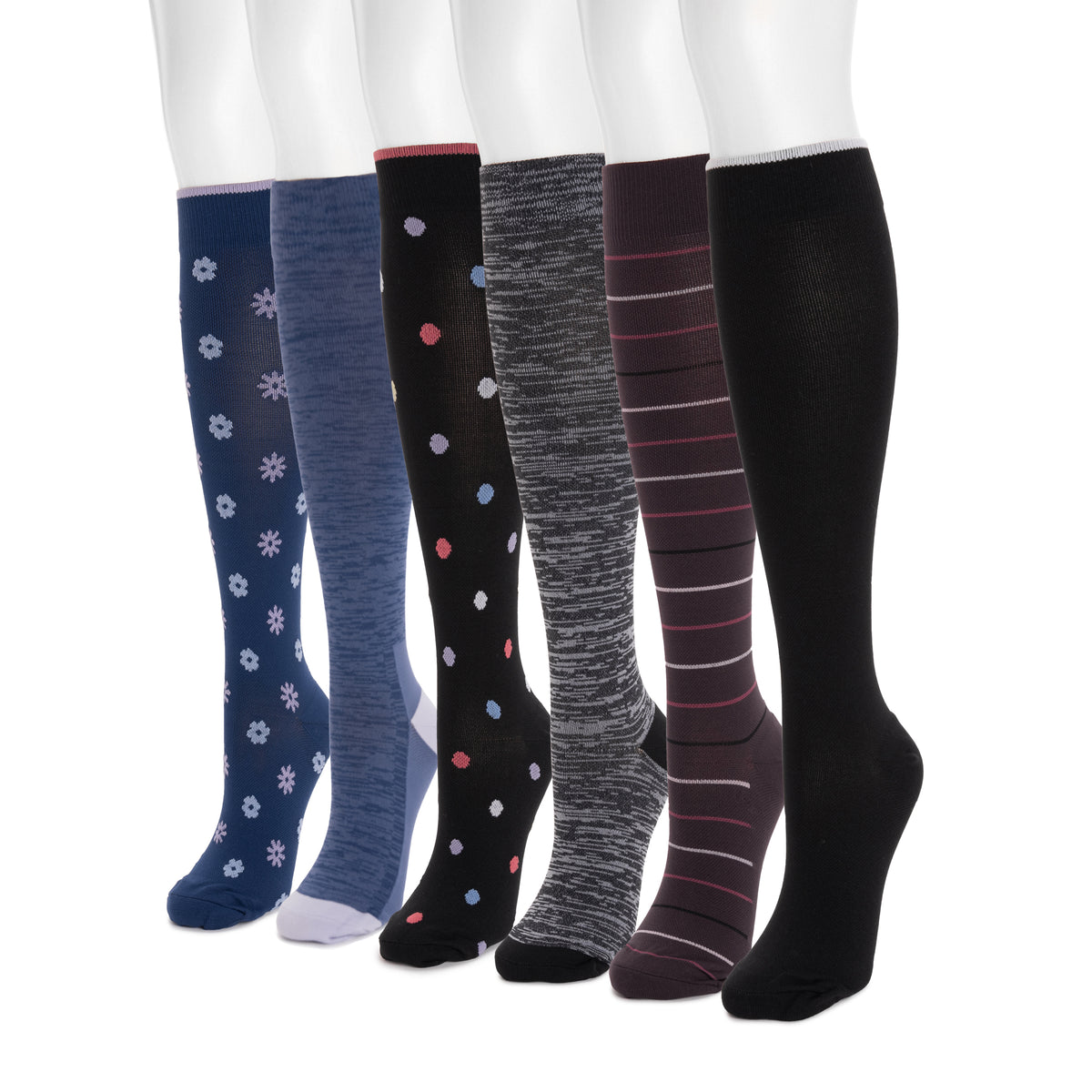 Lot De 3 Paires De Chaussettes De Compression Muk Luks Pour Femmes - Mollet Large, Quotidien, Multicolores