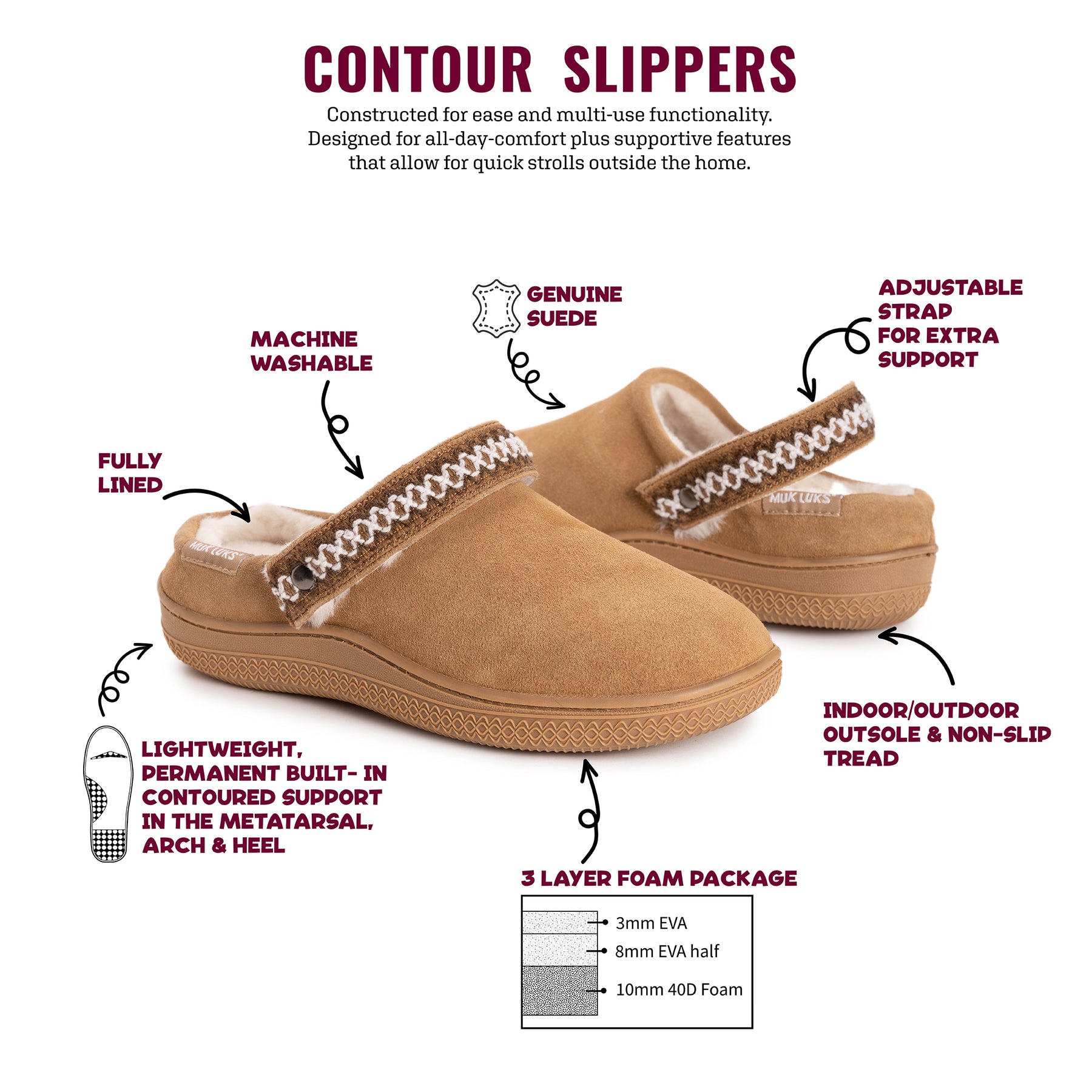 MUK LUKS Women's Polar Giana Slipper – Faux Shearling Lined, Memory Foam, Indoor/Outdoor Sole