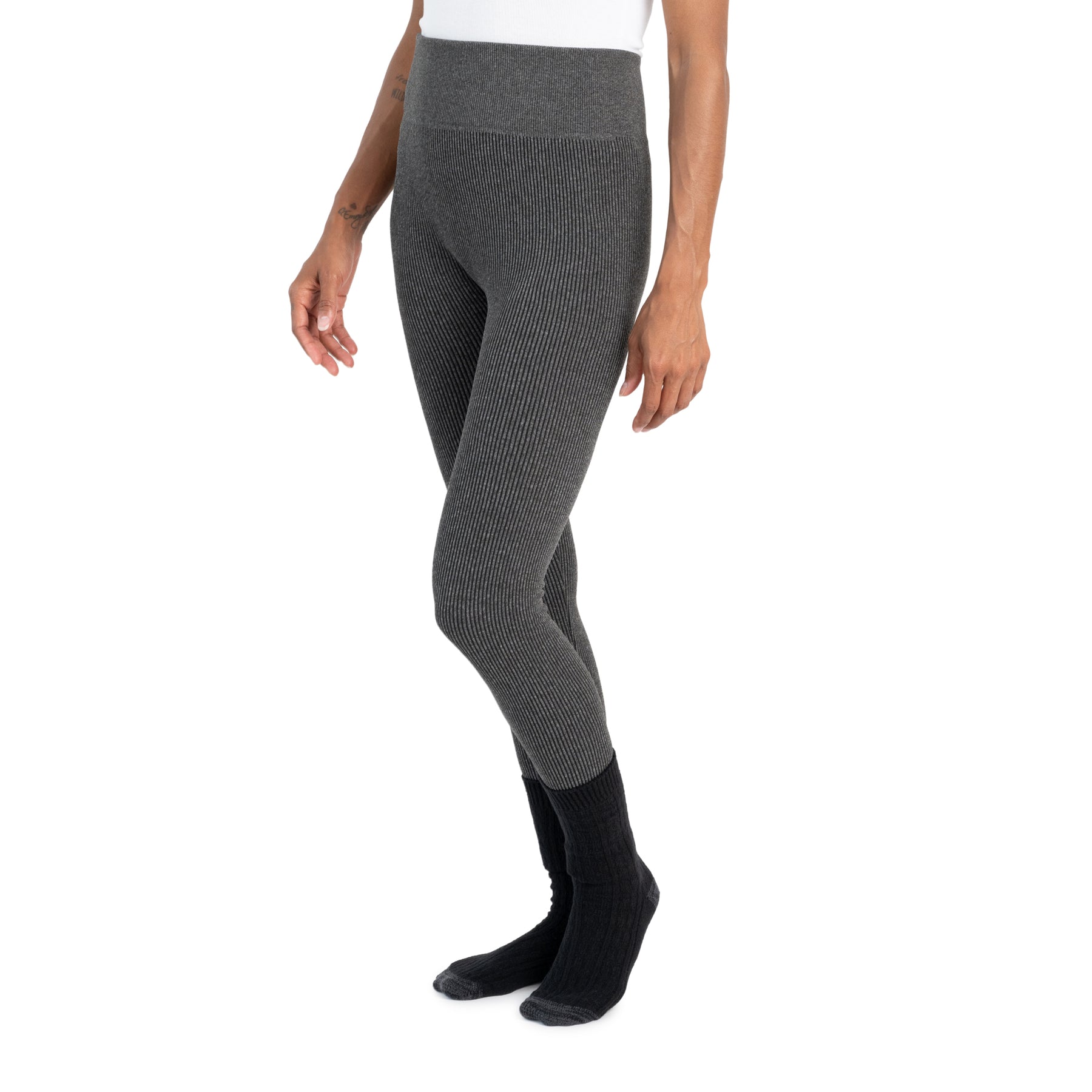 MUK LUKS Women's Fleece Lined Leggings-Charcoal Medium/Large 