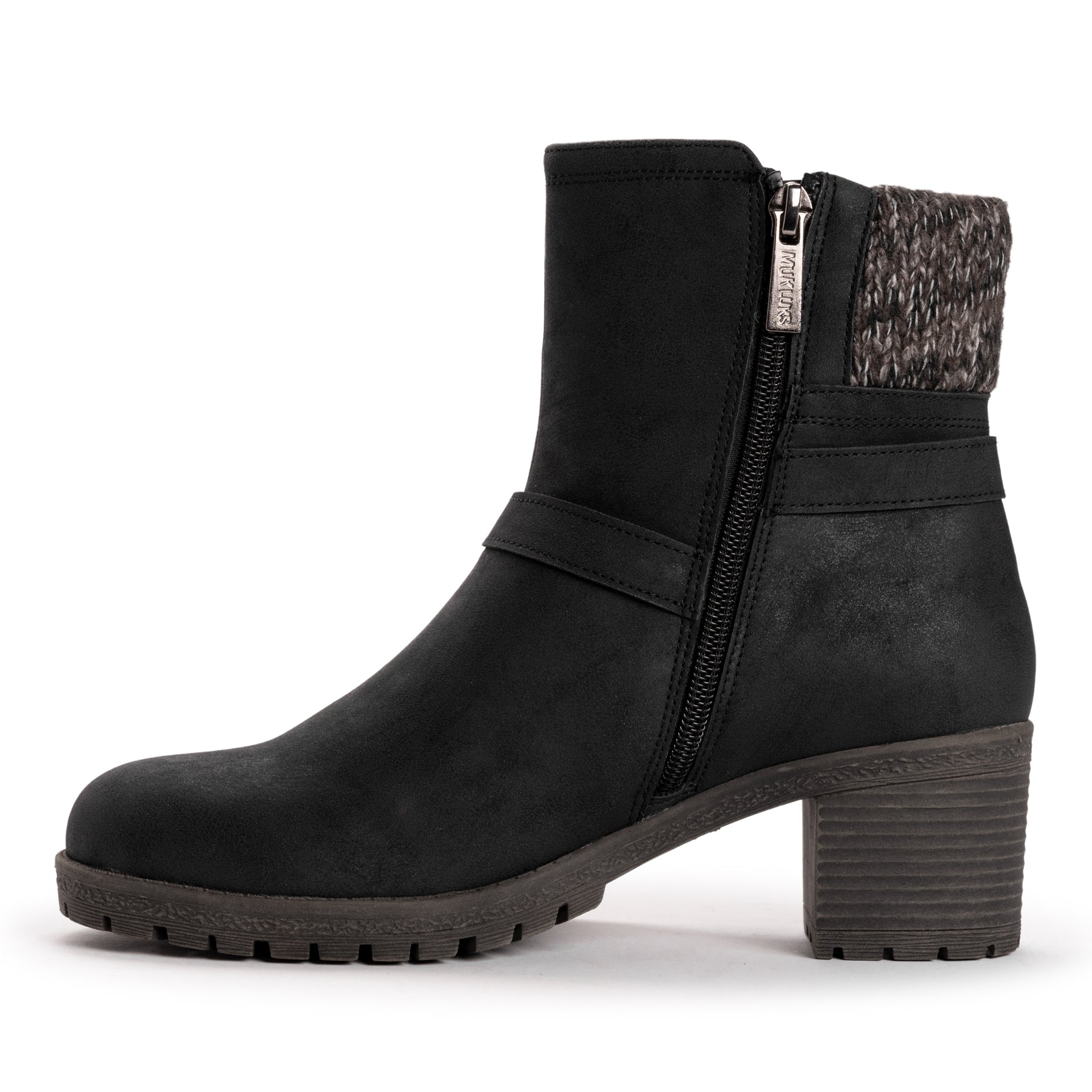 MUK LUKS Stivali Lucy Lucia Da Donna, Colore Nero, Taglia 38 EU, Con Zip Laterale E Polsino In Maglia, Soletta Memory Foam