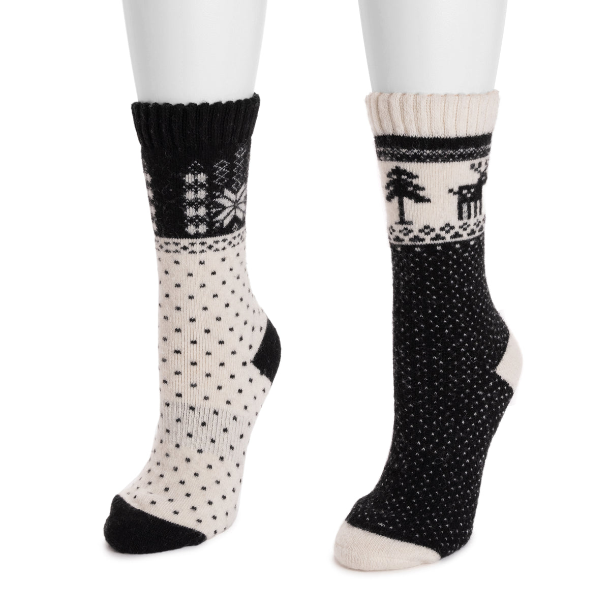 Women's Wool Socks (2 Pair Pack) Black/Ivory MUK LUKS