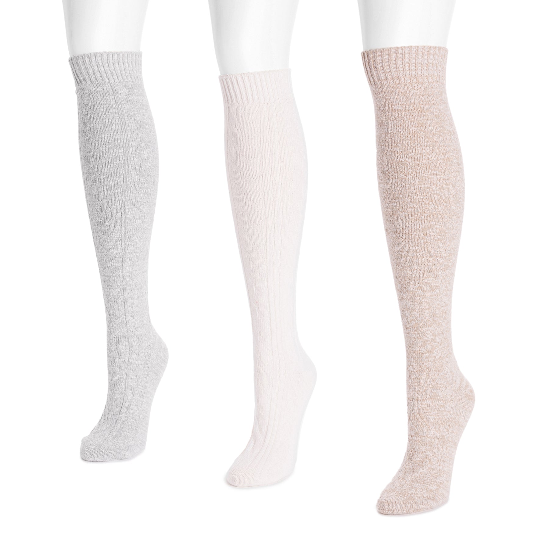 Falke Striggings Cable Knit Knee High Socks - Grey in White Falke Striggings Cable Knit Knee High Socks - Grey in White