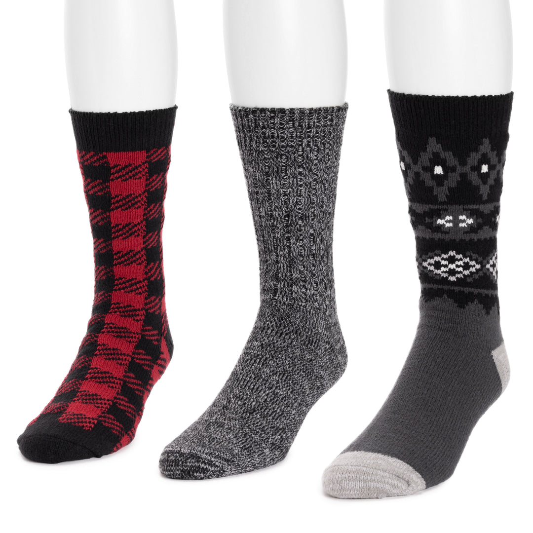 Men s 3 Pair Pack Microfiber Boot Socks Black MUK LUKS